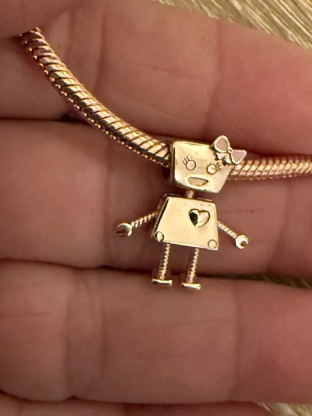 Women’s Rose Gold-Tone Robot Charm Pendant - Cute Heart Accent